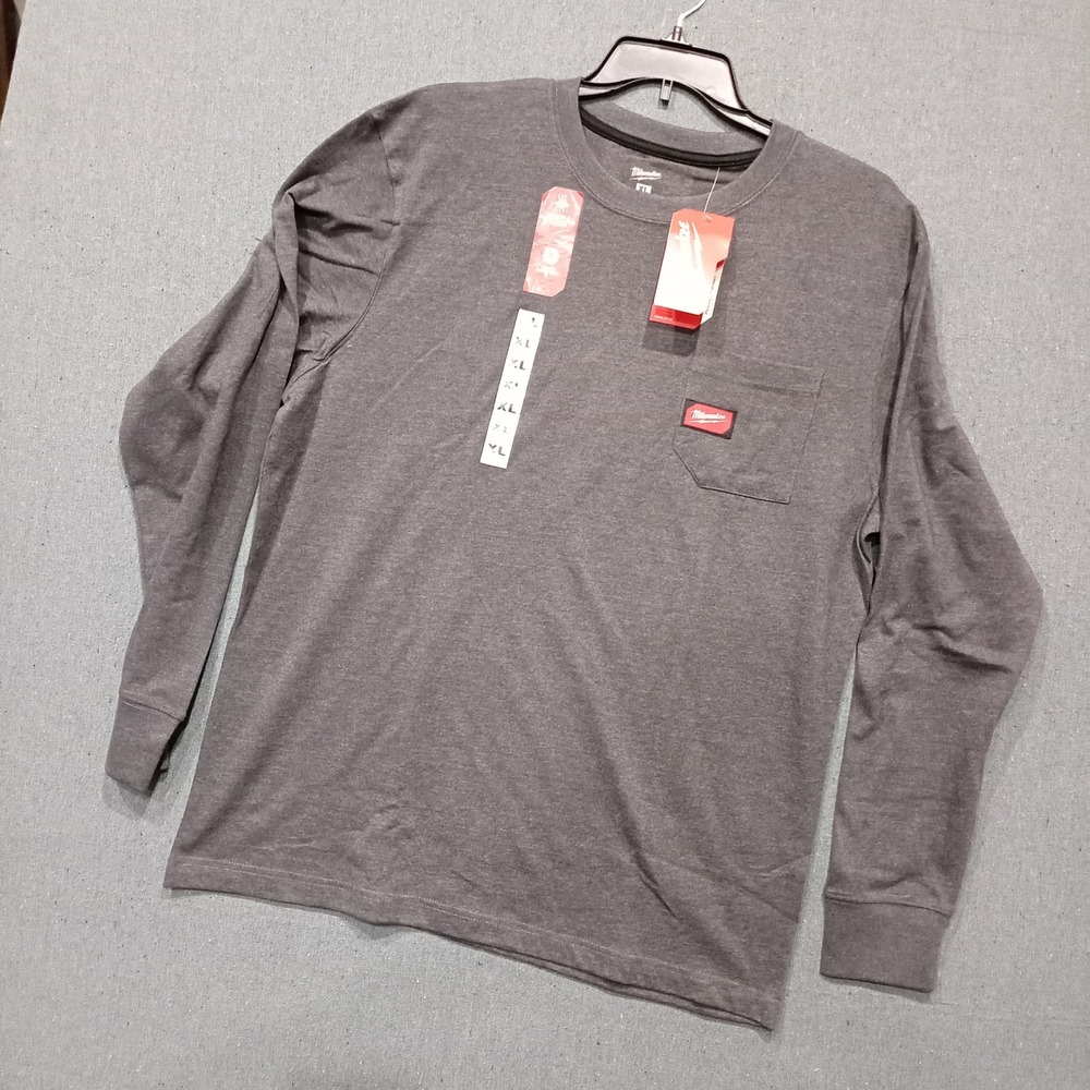 Milwaukee Mens XL Gray Long Sleeve Pocket T-Shirt Work Wear Moisture Wicking NWT
